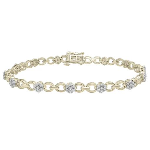 Diamond Cluster Chain Link Bracelet In 10K Yellow Gold (1 Ct. Tw.)