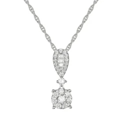 Diamond Cluster Drop Pendant In 10K White Gold (1/4 Ct. Tw.)