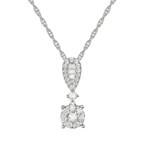Diamond Cluster Drop Pendant In 10K White Gold (1/4 Ct. Tw.)