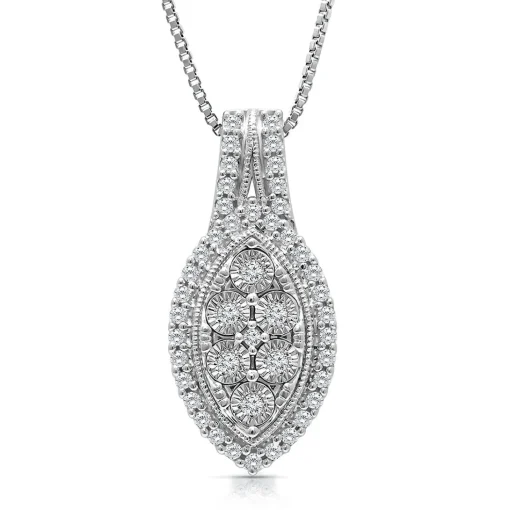 Diamond Cluster Halo Pendant In Sterling Silver (1/4 Ct. Tw.)