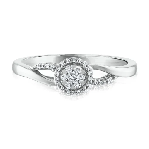 Diamond Cluster Halo Ring In 10K White Gold (1/10 Ct. Tw.)