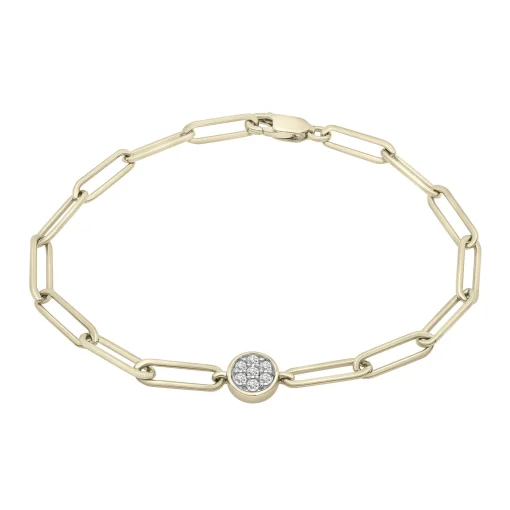 Diamond Cluster Paperclip Bracelet In 10K Yellow Gold (1/7 Ct. Tw.)
