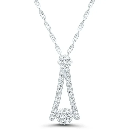 Diamond Cluster Pendant With Reverse "V" Frame In 10K White Gold (1/7 Ct. Tw.)