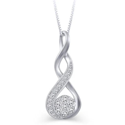 Diamond Cluster Twist Pendant In 10K White Gold (1/4 Ct. Tw.)