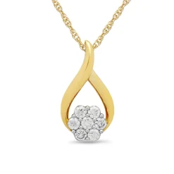 Diamond Cluster Wishbone Pendant Necklace In 10K Yellow Gold (1/4 Ct. Tw.)