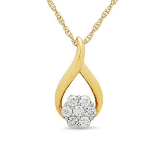 Diamond Cluster Wishbone Pendant Necklace In 10K Yellow Gold (1/4 Ct. Tw.)