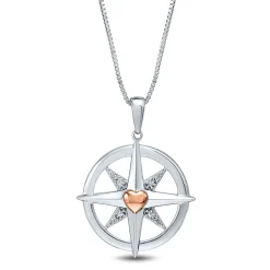 Diamond Compass Pendant In Sterling Silver