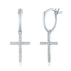 Diamond Cross Dangle Earrings In Sterling Silver (1/10 Ct. Tw.)