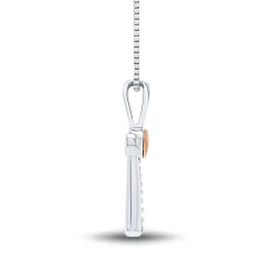 Diamond Cross Pendant In Sterling Silver & 14K Rose Gold