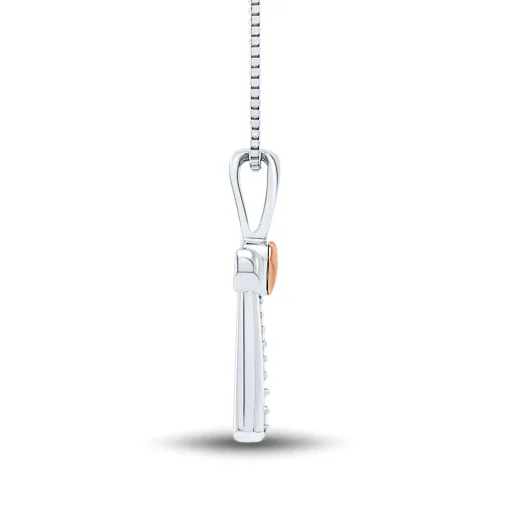 Diamond Cross Pendant In Sterling Silver & 14K Rose Gold
