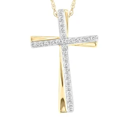 Diamond Cross Pendant With Tilt In 10K Yellow & White Gold (1/7 Ct. Tw.)