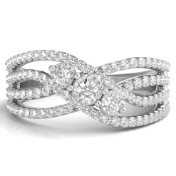 Diamond Crossover Ring With Three-Stone Center In 10K White Gold (1/2 Ct. Tw.)