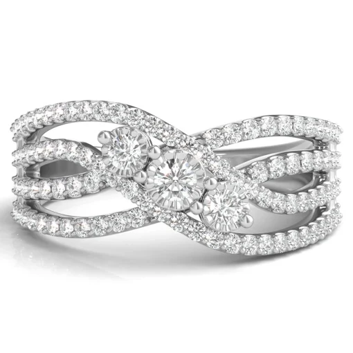 Diamond Crossover Ring With Three-Stone Center In 10K White Gold (1/2 Ct. Tw.)
