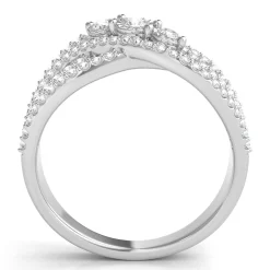 Diamond Crossover Ring With Three-Stone Center In 10K White Gold (1/2 Ct. Tw.)