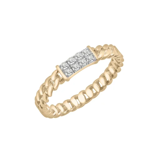 Diamond Curb Chain Ring In 14K Yellow Gold (1/10 Ct. Tw.)