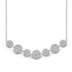 Diamond Curved Bar Necklace With Clusters In 10K White Gold (1 Ct. Tw.)