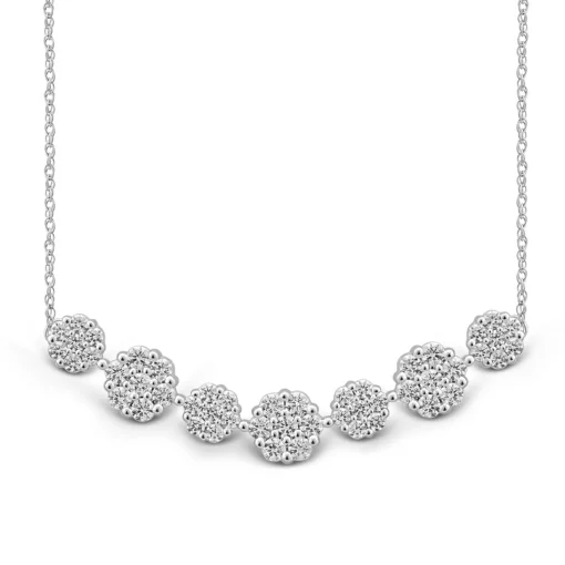 Diamond Curved Bar Necklace With Clusters In 10K White Gold (1 Ct. Tw.)