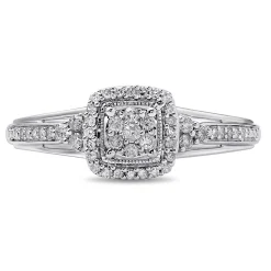 Diamond Cushion Cluster Promise Ring In Sterling Silver (1/5 Ct. Tw.)