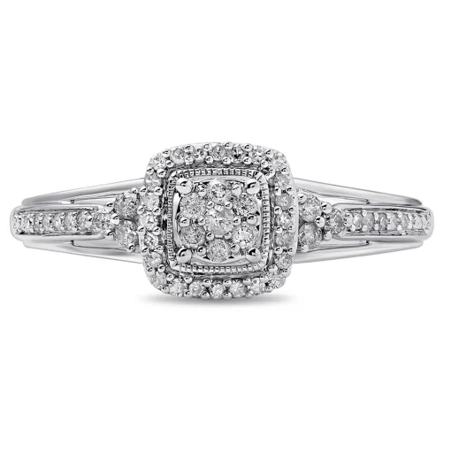 Diamond Cushion Cluster Promise Ring In Sterling Silver (1/5 Ct. Tw.)
