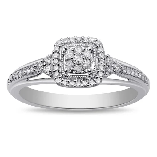 Diamond Cushion Cluster Promise Ring In Sterling Silver (1/5 Ct. Tw.)