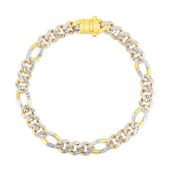 Diamond Cut Figaro Bracelet In 14K Yellow Gold, 8Mm, 8.25"