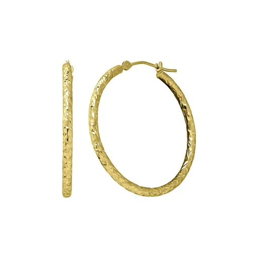 Diamond Cut Hoop Earrings In 14K Yellow Gold