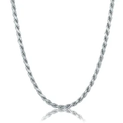 Diamond Cut Rope Chain In Sterling Silver, 24"