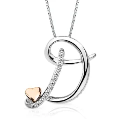Diamond D Initial Pendant In Sterling Silver & 14K Rose Gold