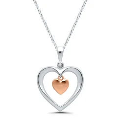 Diamond Dangle Heart Pendant In Sterling Silver