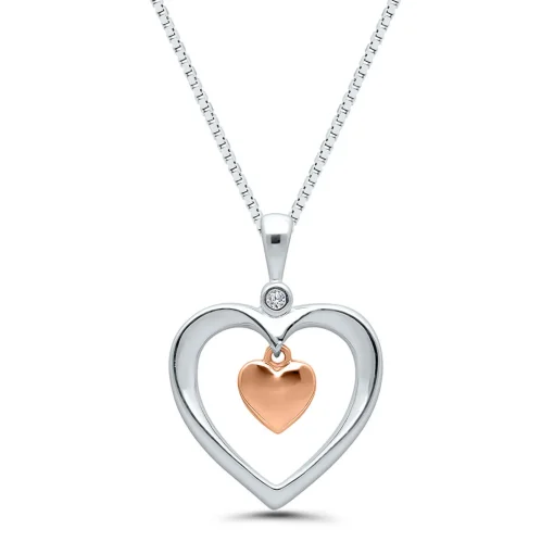 Diamond Dangle Heart Pendant In Sterling Silver