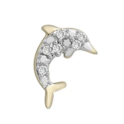 Diamond Dolphin Single Stud Earring In 10K Yellow Gold