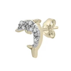 Diamond Dolphin Single Stud Earring In 10K Yellow Gold
