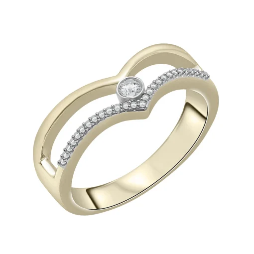 Diamond Double Chevron Ring In 10K Yellow Gold (1/10 Ct. Tw.)