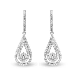 Diamond Double Drop Dangle Earring In 10K White Gold (1/3 Ct. Tw.)
