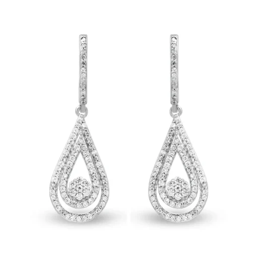 Diamond Double Drop Dangle Earring In 10K White Gold (1/3 Ct. Tw.)