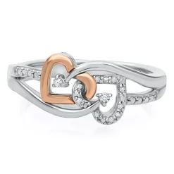 Diamond Double Heart Promise Ring In Sterling Silver & 10K Rose Gold