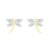Diamond Dragonfly Earrings In Sterling Silver & 10K Yellow Gold