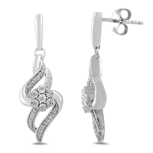Diamond Drop Cluster Earrings In Sterling Silver (1/7 Ct. Tw.)
