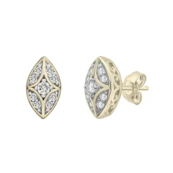 Diamond Faux-Marquise Stud Earrings In 10K Yellow Gold (1/7 Ct. Tw.)