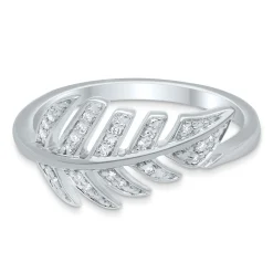 Diamond Feather Ring In Sterling Silver