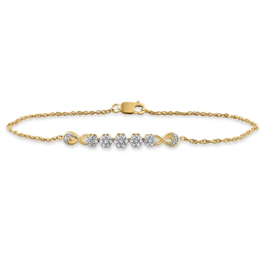 Diamond Five Flower Bracelet In 10K Yellow Gold (1/4 Ct. Tw.)