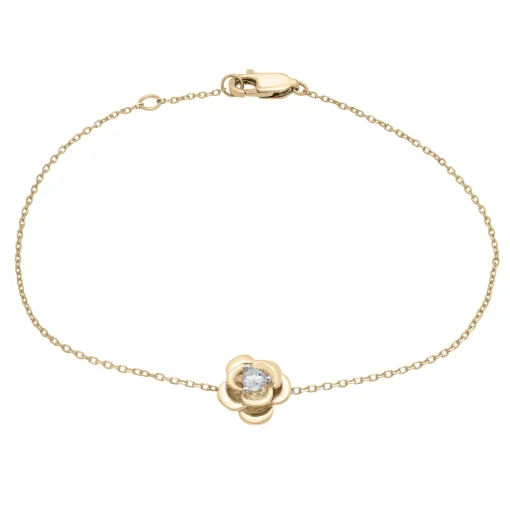 Diamond Flower Bracelet In 14K Yellow Gold (1/10 Ct. Tw.)