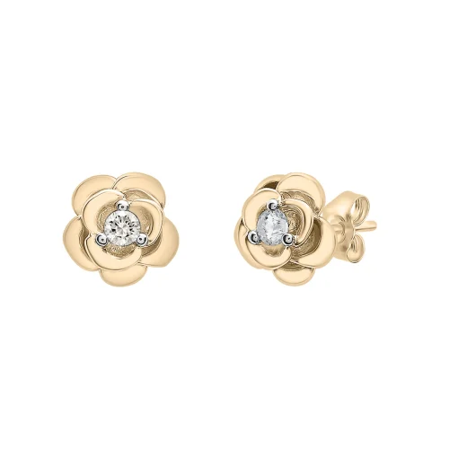 Diamond Flower Stud Earrings In 14K Yellow Gold (1/10 Ct. Tw.)