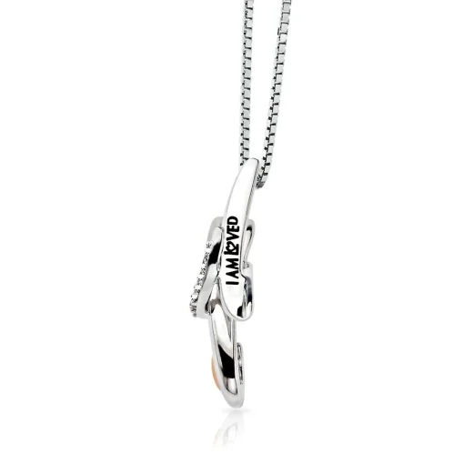 Diamond H Initial Pendant In Sterling Silver & 14K Rose Gold