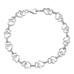Diamond Heart Bracelet In Sterling Silver