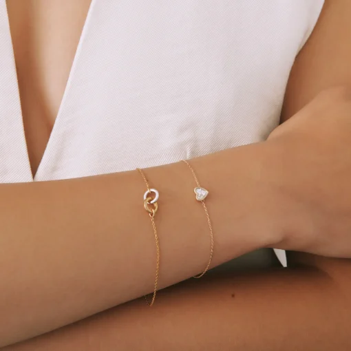 Diamond Heart Bracelet In 14K Yellow Gold (1/10 Ct. Tw.)