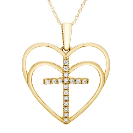 Diamond Heart Cross Pendant In 10K Yellow Gold (1/10 Ct. Tw.)