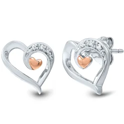 Diamond Heart Earrings In Sterling Silver