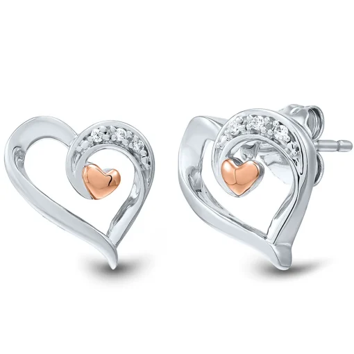 Diamond Heart Earrings In Sterling Silver