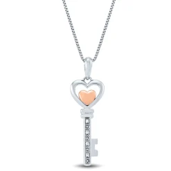 Diamond Heart Key Pendant In Sterling Silver